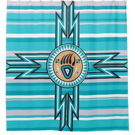 Turquoise Beer Paw Native American Shower Curtain Douchegordijn (Voorkant)