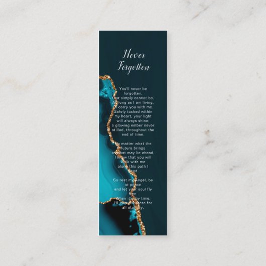 Turquoise begrafenis Bladwijzer, begrafenis Keepsa Mini Visitekaartje (Achterkant)