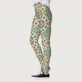 Turquoise beige kleurrijke caleidoscoop ornament leggings (Links)
