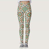 Turquoise beige kleurrijke caleidoscoop ornament leggings (Voorkant)