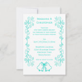 Turquoise Bells Scrollwork Design Wedding Kaart (Voorkant)