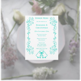 Turquoise Bells Scrollwork Design Wedding Menu