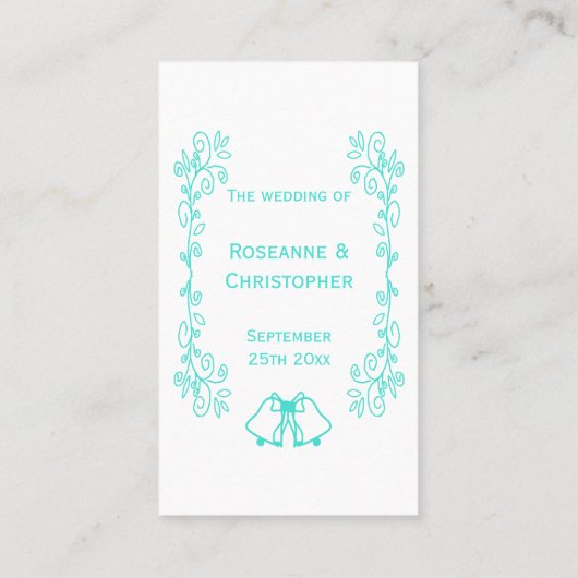 Turquoise Bells Scrollwork Design Wedding Plaatskaartje (Achterkant)