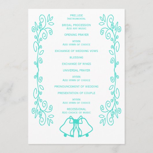 Turquoise Bells Scrollwork Design Wedding Programmakaart (Achterkant)