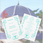 Turquoise Bells Scrollwork Design Wedding Programmakaart