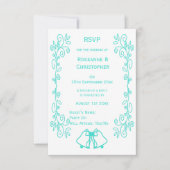 Turquoise Bells Scrollwork Design Wedding RSVP Kaartje (Voorkant)