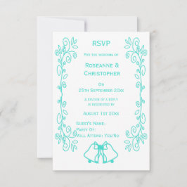 Turquoise Bells Scrollwork Design Wedding RSVP Kaartje
