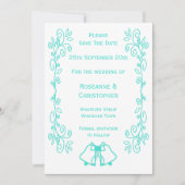 Turquoise Bells Scrollwork Design Wedding Save The Date (Voorkant)