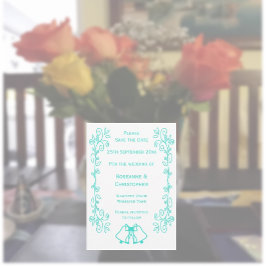 Turquoise Bells Scrollwork Design Wedding Save The Date