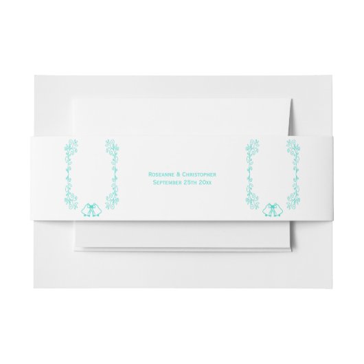 Turquoise Bells Scrollwork Design Wedding Uitnodigingen Wikkel (Voorkant Voorbeeld)