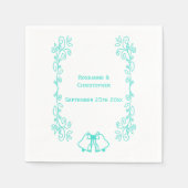 Turquoise Bells Scrollwork Huwelijksreceptie Servet (Voorkant)