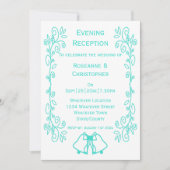 Turquoise Bells Scrollwork Trouwreceptie Kaart (Voorkant)