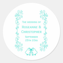 Turquoise Bells Scrollwork Wedding Design Ronde Sticker