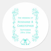 Turquoise Bells Scrollwork Wedding Design Ronde Sticker (Voorkant)
