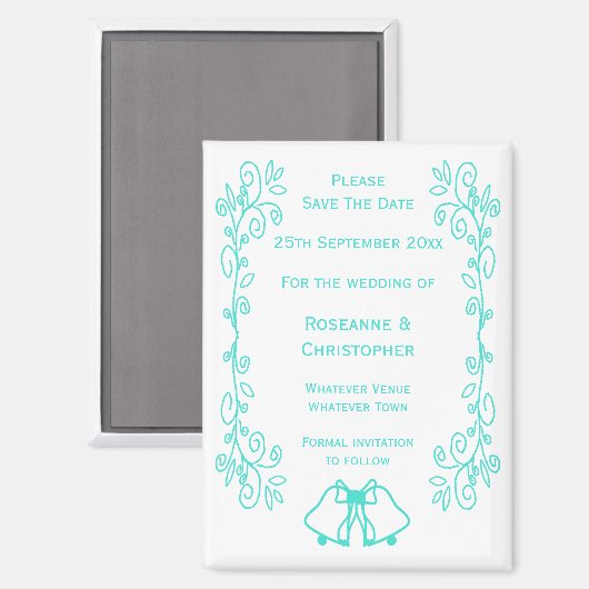 Turquoise Bells Scrollwork Wedding Sla de datum op Magneet (Voorkant / Achterkant)