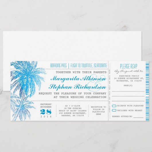 turquoise bestemming trouwkaarten kaart (Voorkant / Achterkant)