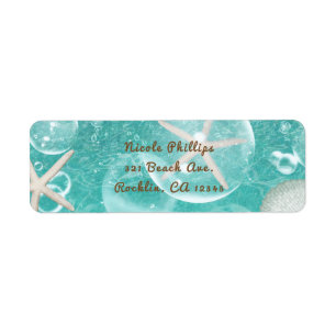 Turquoise Betoverde Zee Zeester & Bellen Oceaan Fe Etiket