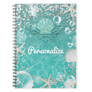 Turquoise Betoverde Zee Zeester & Bellen Oceaan Gl Notitieboek