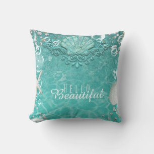 Turquoise Betoverde Zee Zeester & Bellen Oceaan St Kussen