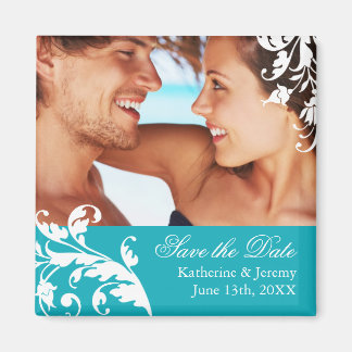 Turquoise Bewaar de Datum Bruiloft Magneet