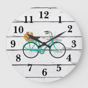  Turquoise Bicycle met Flowers Shiplap Grote Klok