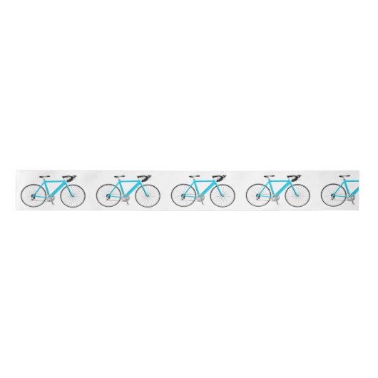 Turquoise Bicycle op White Satin Ribbon Satijnen Lint (Voorkant)
