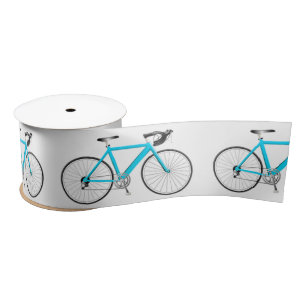 Turquoise Bicycle op White Satin Ribbon Satijnen Lint
