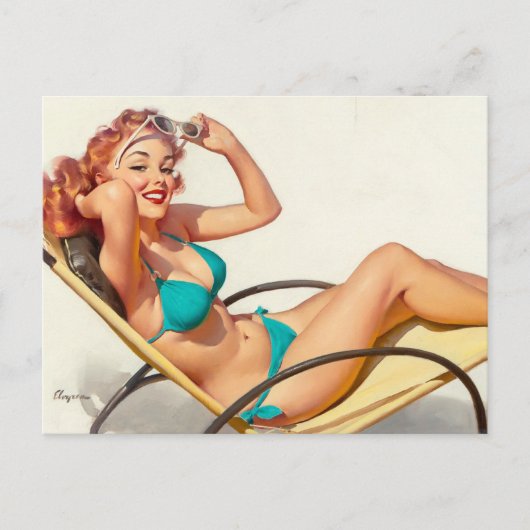 Turquoise Bikini Pin Up Briefkaart (Voorkant)