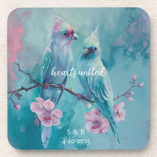 Turquoise Birds Hearts United Hard Plastic onderze Bier Onderzetter (Voorkant)