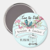 Turquoise Birds roze Cherry Blossom Save the Date Magneet (Voorkant / Achterkant)