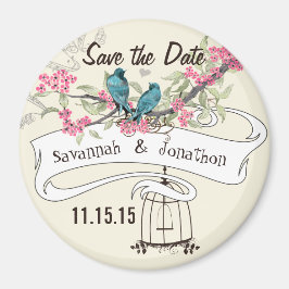 Turquoise Birds roze Cherry Blossom Save the Date Magneet