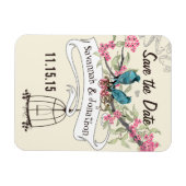 Turquoise Birds roze Cherry Blossom Save the Date Magneet (Horizontaal)