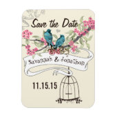 Turquoise Birds roze Cherry Blossom Save the Date Magneet (Verticaal)
