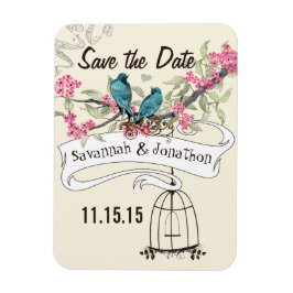 Turquoise Birds roze Cherry Blossom Save the Date Magneet