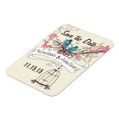 Turquoise Birds roze Cherry Blossom Save the Date Magneet (Linkerzijde)