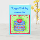 Turquoise Birthday Kaart met blauwe Cake (Gele Bloem)