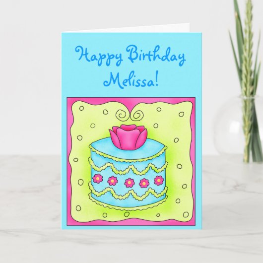 Turquoise Birthday Kaart met Turquoise Cake (Voorkant)