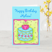Turquoise Birthday Kaart met Turquoise Cake (Gele Bloem)