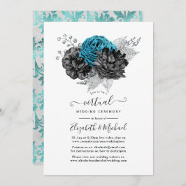 Turquoise, Black and Silver Virtual Wedding Kaart