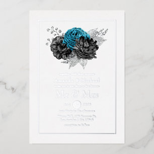 Turquoise, Black and Silver Wedding Folie Uitnodiging