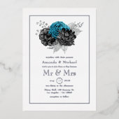 Turquoise, Black and Silver Wedding Folie Uitnodiging (Voorkant)