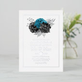 Turquoise, Black and Silver Wedding Folie Uitnodiging (Staand Voorkant)