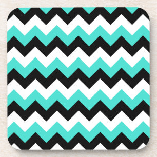 Turquoise Black and White Chevron Bier Onderzetter