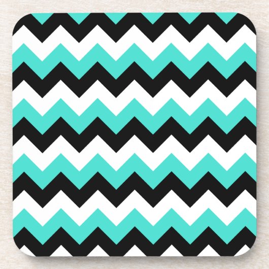 Turquoise Black and White Chevron Bier Onderzetter (Voorkant)