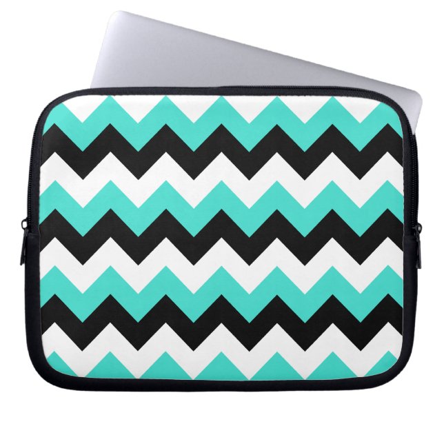 Turquoise Black and White Chevron Laptop Sleeve (Voorkant)