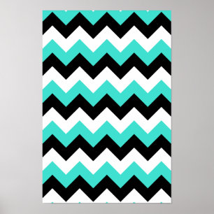 Turquoise Black and White Chevron Poster