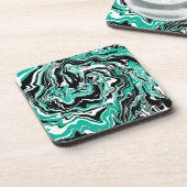 Turquoise, Black and White Marble Fluid Art Bier Onderzetter (Linkerzijde)