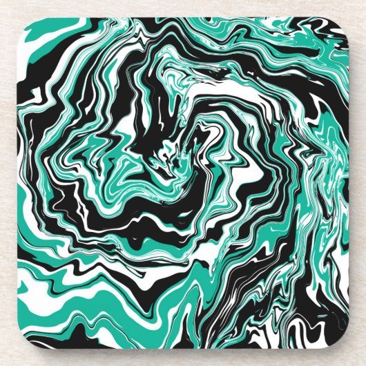 Turquoise, Black and White Marble Fluid Art Bier Onderzetter (Voorkant)