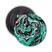Turquoise, Black and White Marble Fluid Art Button Flesopener (Voorkant)