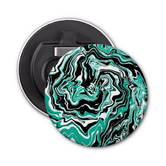 Turquoise, Black and White Marble Fluid Art Button Flesopener (Voorkant)